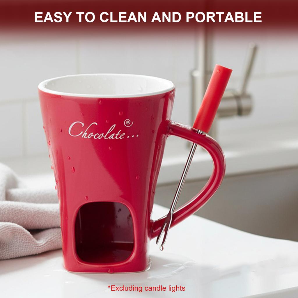 Tasse à café créative avec couverts, 130 ml, style européen, idéale pour faire fondre le fromage et le chocolat. Mug en céramique avec fourchette pour réchauffer les aliments.