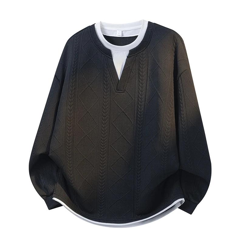 2026 Spring Autumn Men Patchwork Hoodies Men Casual Korean Tshirts Male Soild Color Tops Tees Man Oversize Black Sweatshirt