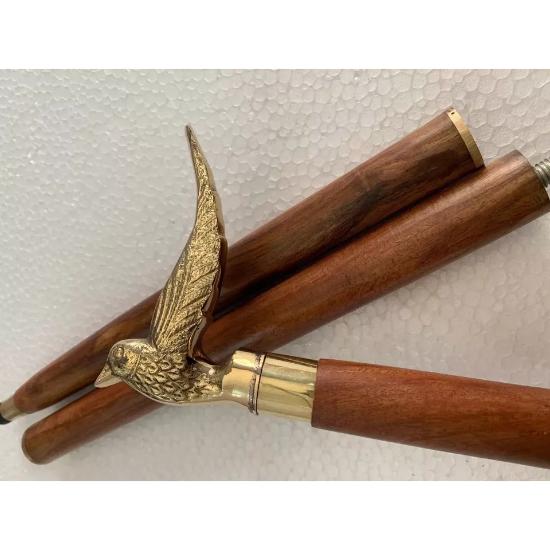 Vintage Brass Designer Bird Head Handle Victorian Wooden Walking Stick Cane Gift