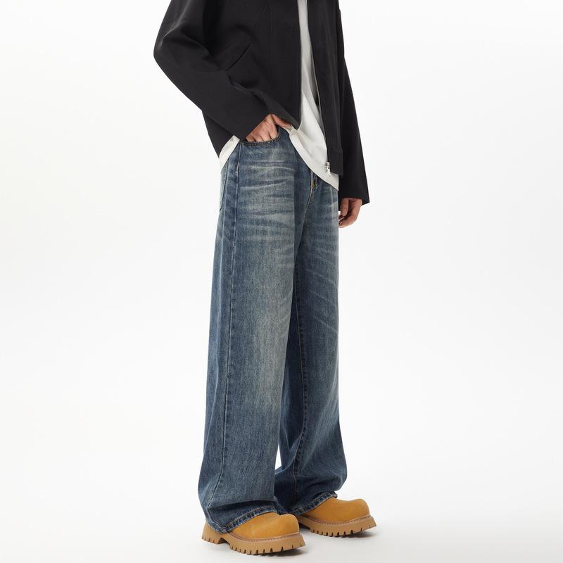 American Retro Washing Jeans Men's Street Hip-hop Handsome Wide-leg Trousers