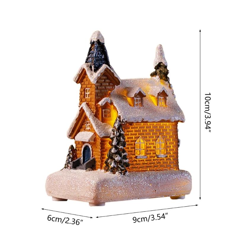 Tabletop Christmas Village House Buildings Lighted Resin Ornaments for Holiday Decor House Figurine with LED Lights