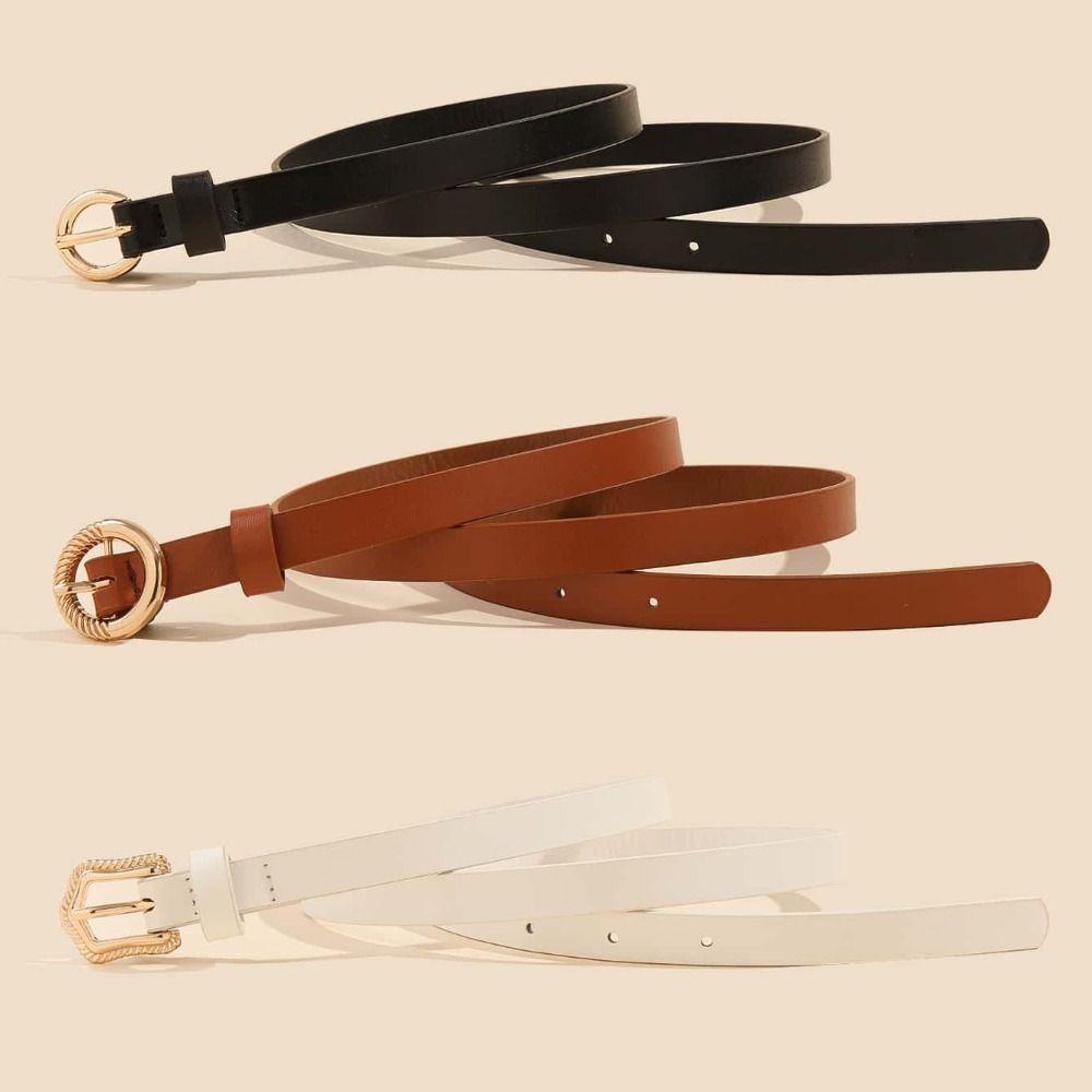 

3pcs/set Casual PU Leather Belt Versatile Thin Belts Fashion Jeans Waist Belt