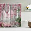 3D Waterproof Fabric Shower Curtains European Style Arched Flower Printed Bath Curtain Large 240X180 With Hooks Bathroom Screen