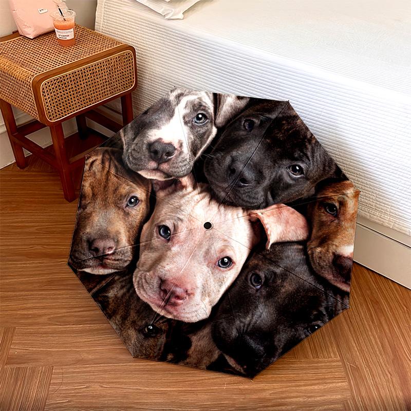 

1 PC Automatic Folding Umbrella - Pitbull Puppies Pattern, Portable & Foldable Design with 8 Ribs, Christmas Birthday Gifts