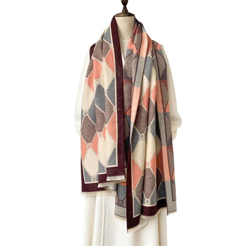 New color matching rhombus plaid imitation cashmere scarf women's versatile thickened thermal air conditioner shawl scarf