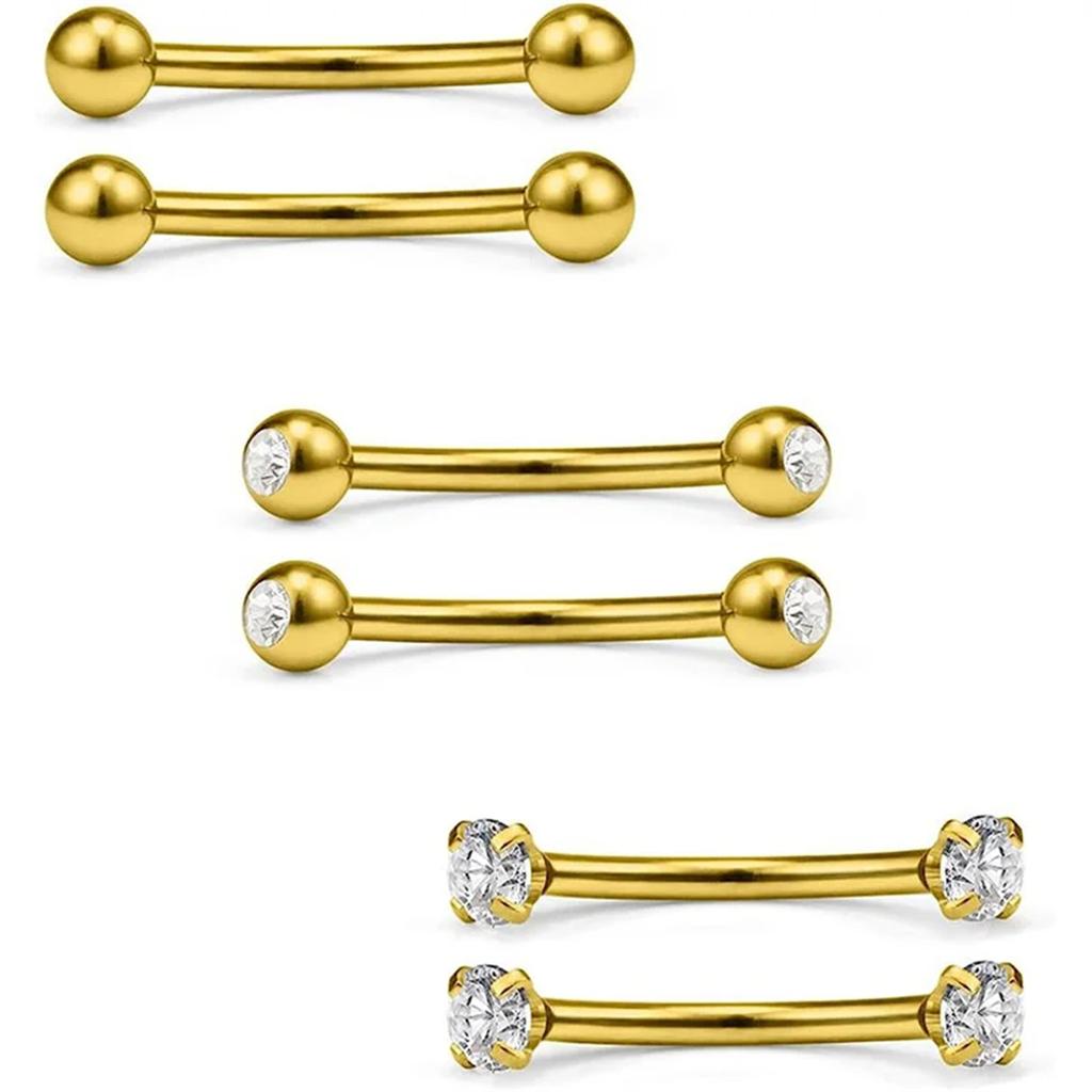6Pcs 316 Stainless Steel Curved Barbell Eyebrow Lip Belly Ring With Shiny Zircon Fashion Body Piercing Jewelry