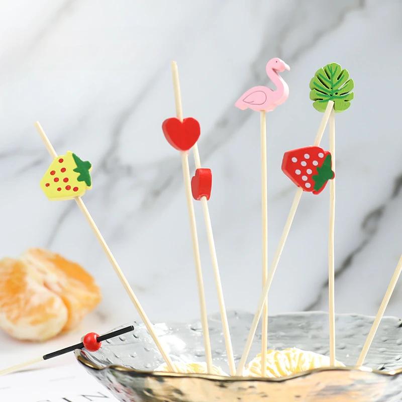 100 Pcs/12cm Disposable Fruit Pick Creative Handmade Heart Shape Bead Appetizer Picks Fruit Toothpicks Party Supplies Toothpick