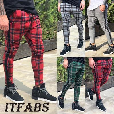 Men's Plaid Print Casual Trousers - European & American Style