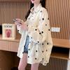 Women's Polka Dot Lapel Mesh Mesh Loose Single Breasted Long Sleeve Shirt
