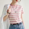 Niche Round Neck Textured Contrast Striped Short-sleeved T-shirt for Women 2024 Spring and Summer New Design Top