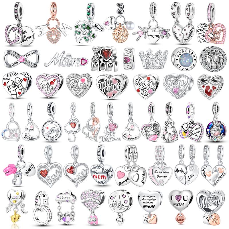 Copper Heart Shaped Warm Family Mom Charm Beads Fit Original Bracelets Fine Diy Mother'S Day Jewelry Gifts