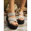 Women's Cross-Strap Casual Sandals 2025 Plus Size Summer New Arrival Fabric Platform Chunky Heel Wedges