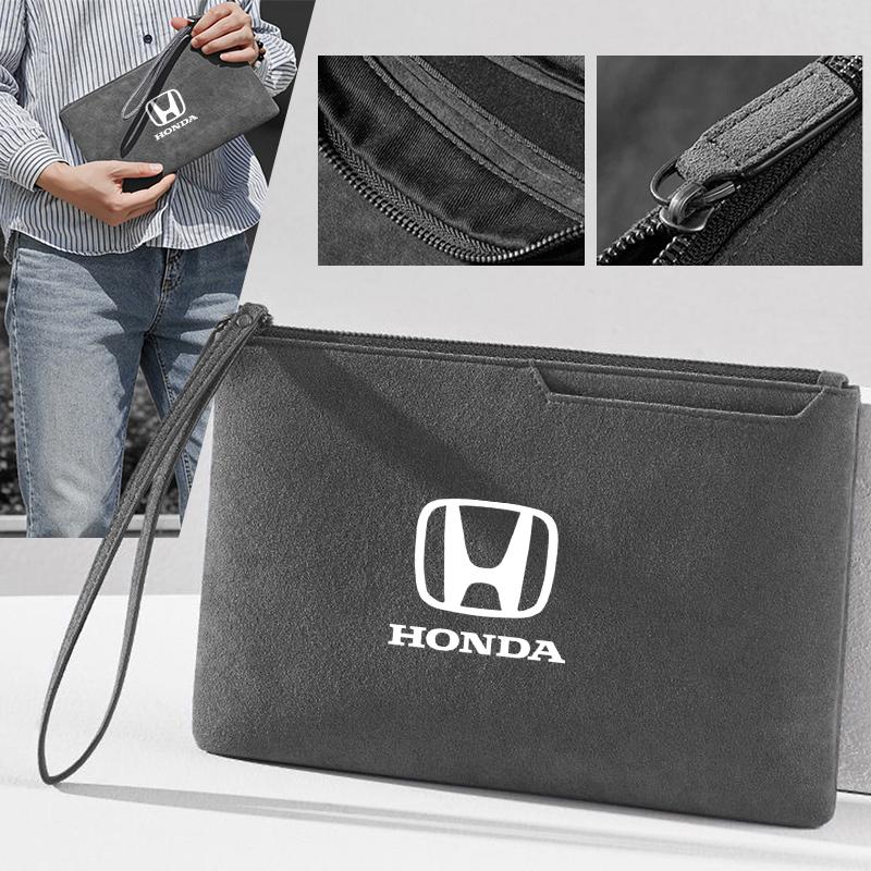 Car Logo Suede Large-Capacity Men's Coin Purse Card Wallet For Honda Civic XR-V CR-Z CRV HRV City Accord Legend Jazz RR VTi FitOW3