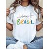 Camiseta de mujer de talla grande con estampado gráfico de Brasil BRASIL, manga corta, cuello redondo, estilo casual, ideal para verano y primavera. Ropa de mujer.
