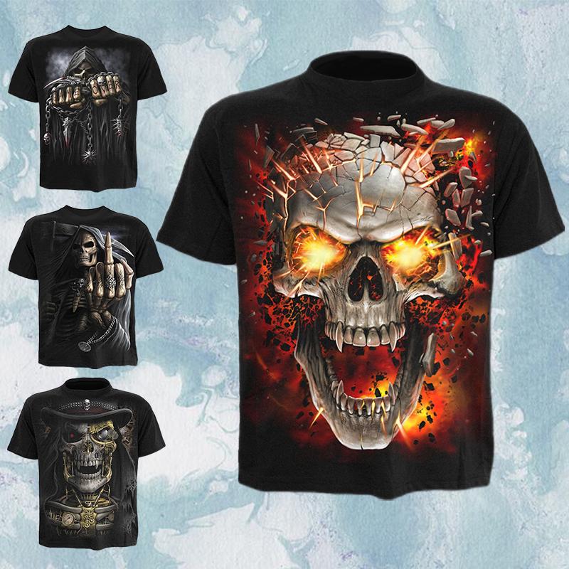 Men's Casual Skull 3D Printed T-shirt Summer Mountain Short Sleeve Top
