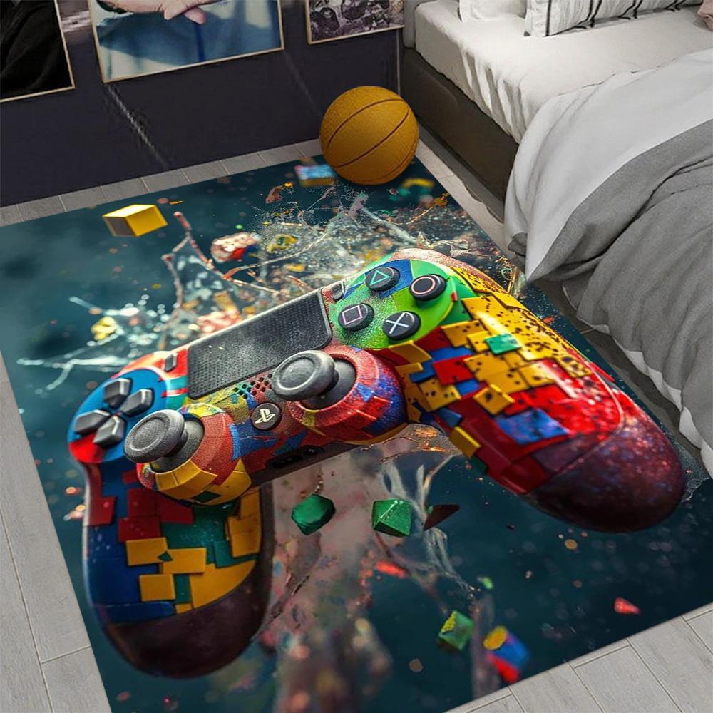 Gaming Rug for Boys Room Gamer Rug with Controller Design Carpet for Game Room Bedroom Decor Non-slip Machine Washab Mat