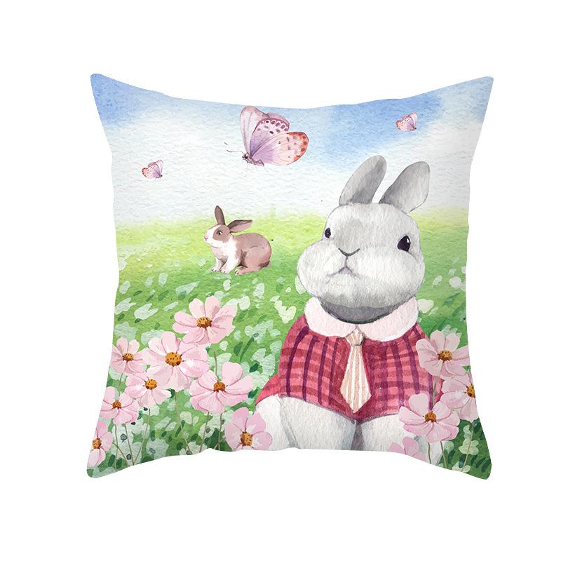 New Easter Pillowcase Watercolor Flowers Rabbit Home Pillow Cushion Cover