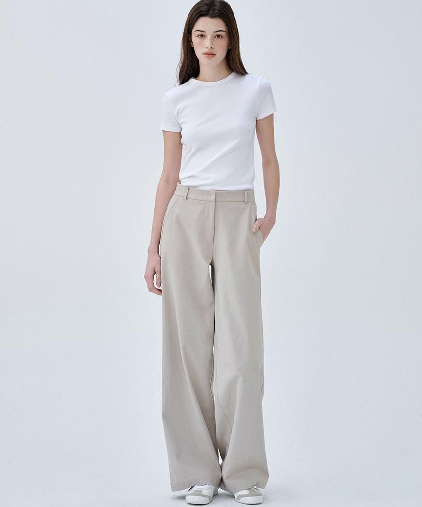MALOUPE 2171 Stretch Lightweight Wide Pants (Beige)