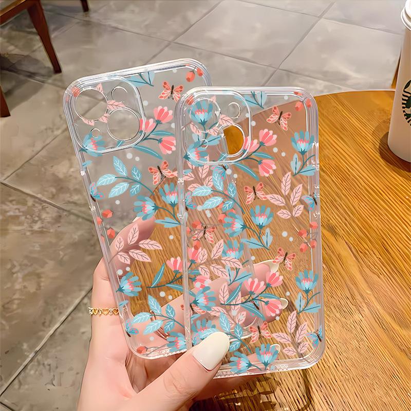 Small fresh flowers are suitable for Apple 17promax mobile phone case 16 all-inclusive soft case iphone12 light and transparent case.