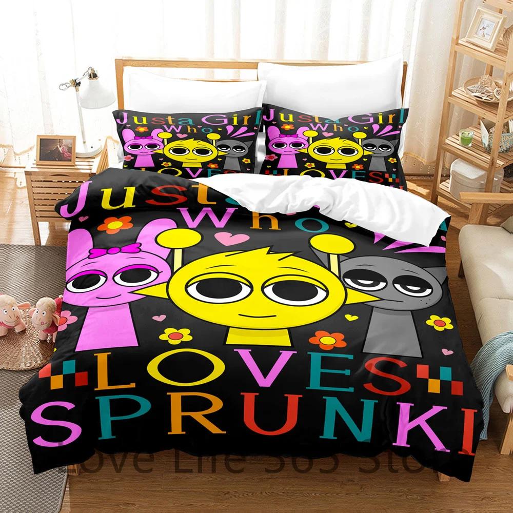 Sprunki 3D Bedding Set - Printed Duvet Cover & Pillowcase (Kids Bedroom Decor for Boys/Girls, Game Theme)