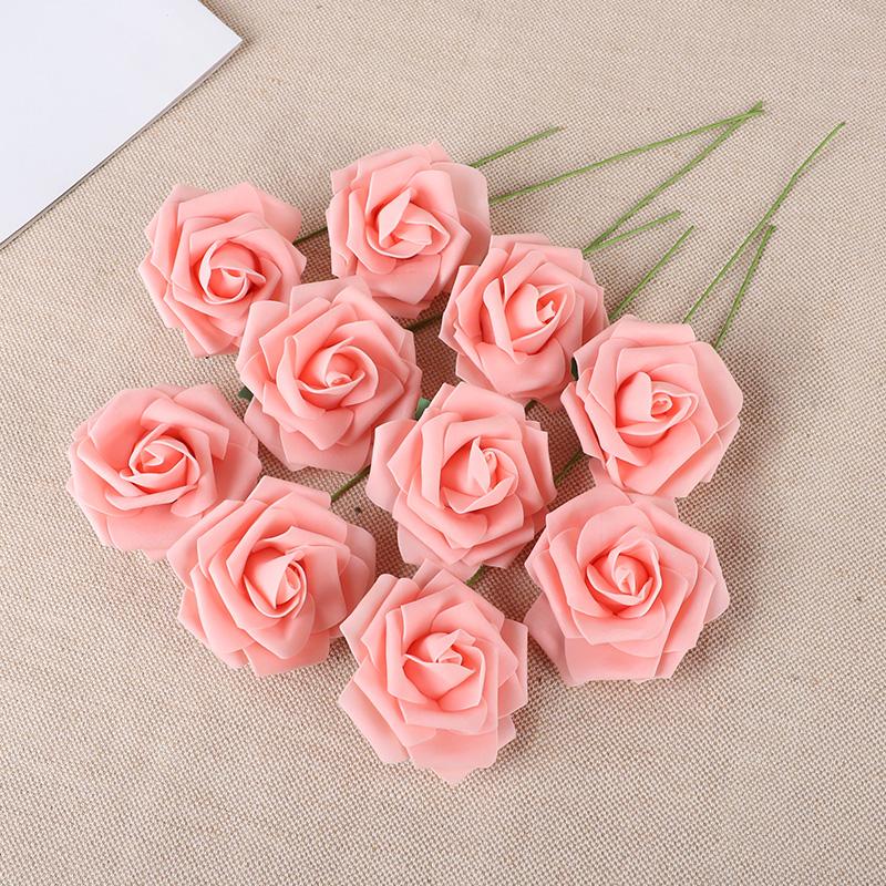 10-50Pcs Rose Artificial Flowers With Stem Foam Fake Roses Wedding Bouquet Centerpieces Decoration Birthday Party DIY Gift Craft