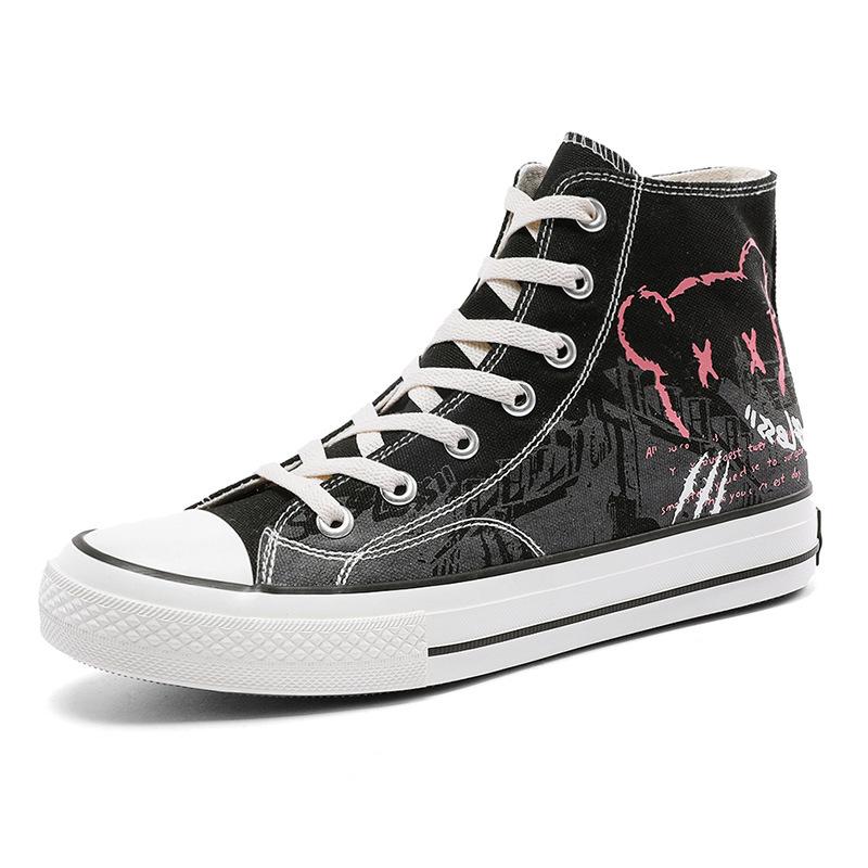 

Men s shoes graffiti high-top Hong Kong style literary and artistic student shoes versatile Korean version trend board shoes men s canvas shoes men s 43