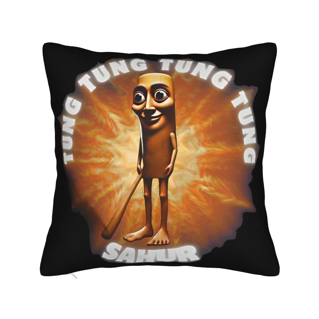 Tung Tung Tung Sahur Face Square Pillow Cases Italian Brainrot Cushion Covers Customized Decorative Pillowcase for Car 40x40cm