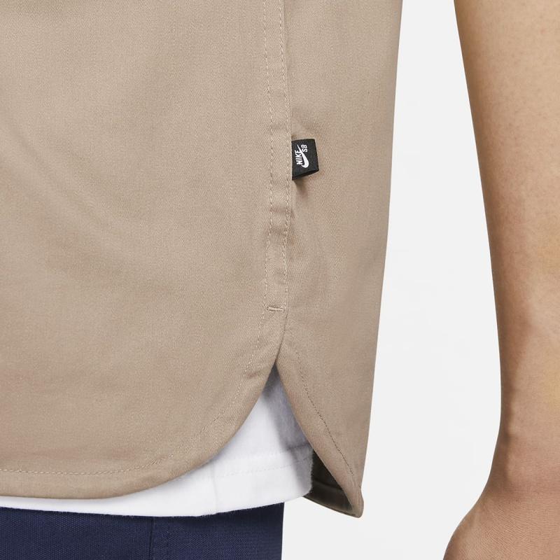 Nike Sb Tanglin Solid Woven Skateboarding Short Sleeve Shirt Unisex Tops Khaki FQ0400-247
