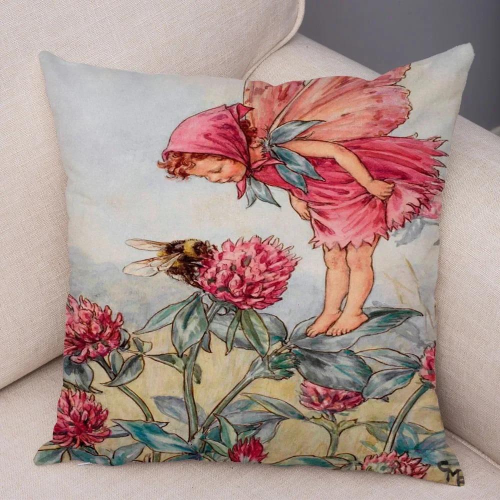 Fairy Tale World Elf Sofa Colorful Cute Cartoon Flower Girl Pillowcase Decorative Home Pillowcase