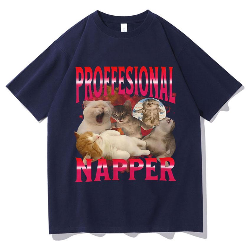 Professional Napper Fun Cat Lover T-shirt Fashion Oversized Clothing Harajuku 2026 Summer Printed T-shirt for Men and Women