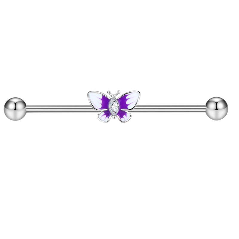 14g Industrial Barbell Pearl & Butterfly Stud Earrings with External Thread for Double Earlobe and Ear Bridge Piercing