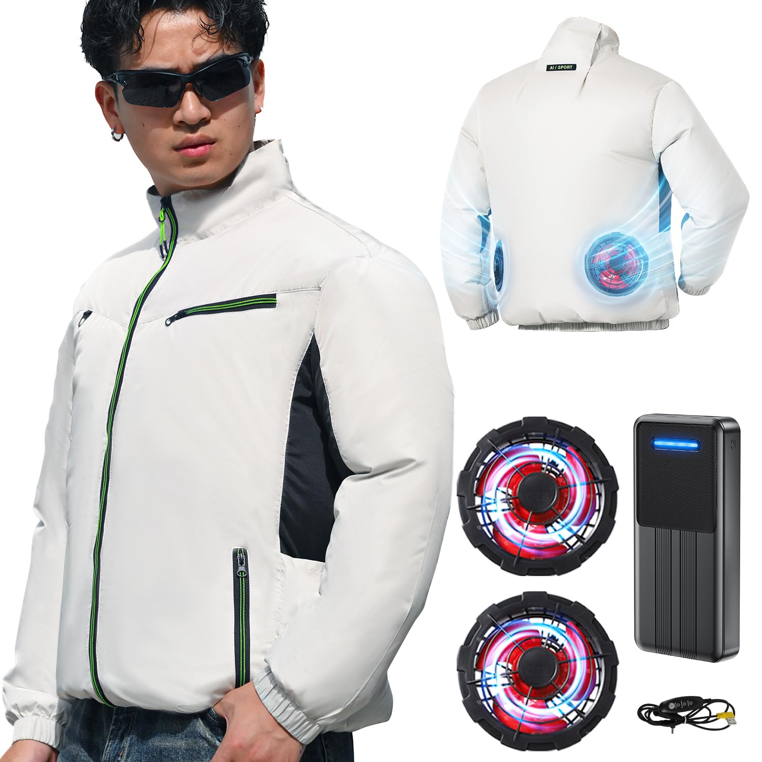 

Комплект рабочей одежды Noraui с ветровым вентилятором 2025 и аккумулятором высокой емкости 40800 мАч, жилет, куртка, охлаждение, вентиляция, защита от УФ-излучения, унисекс, бежевый