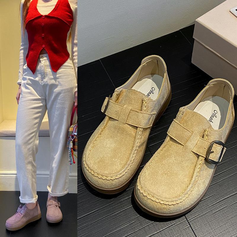 Platform loafers women's 2025 new retro British style small leather shoes one pedal lazy single shoes versatile small leather shoes