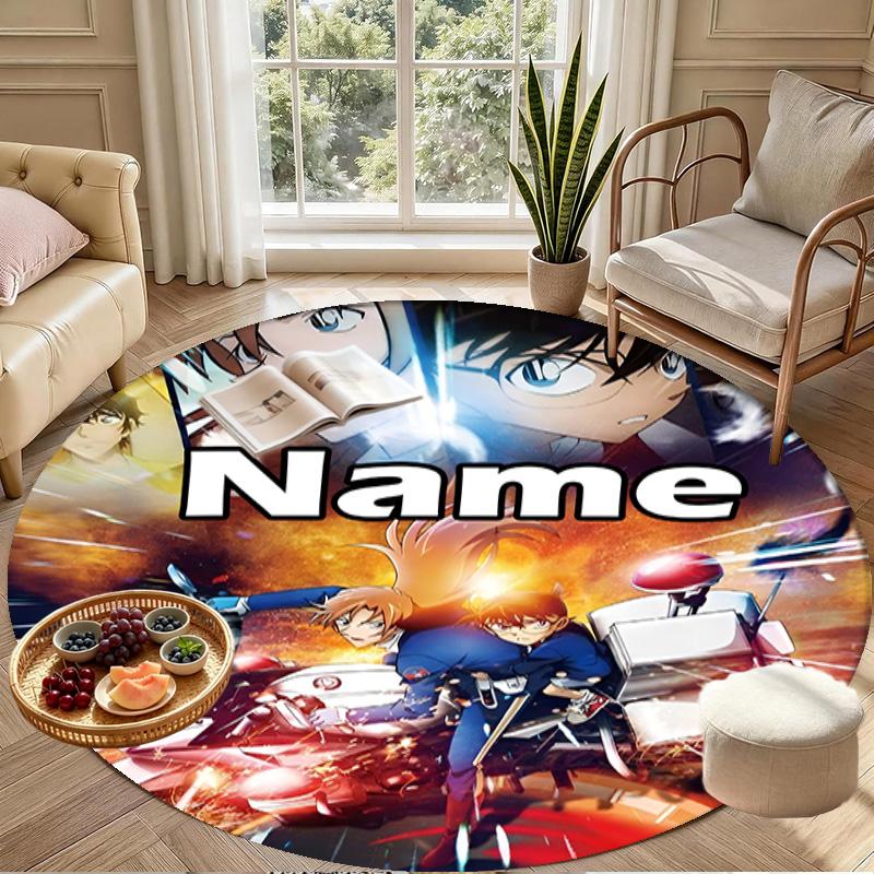 Custom Name Personalized Detective Conan Print Round Rug, Versatile Home Decor Carpet, for Playroom, Apartment, Balcony, Entryway, Hallway Gift