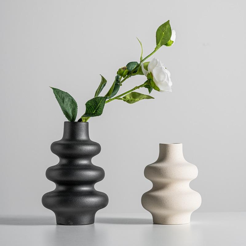 Modern Ceramic Vase Minimalist Matte Finish Unique Geometric Design Decorative Flower Pot for Home Office Airbnb Stylish Elegant