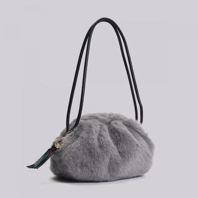 Lara Fur Clutch Crossbody Gray Lala2f137  Canvas Bag + Wool Gloves Gift 