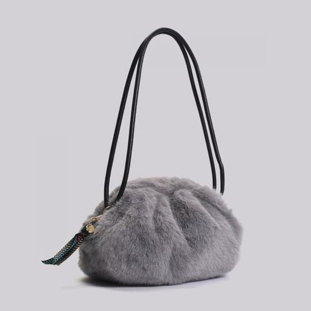 

Lala Gray Fur Clutch Crossbody Bag Lala Canvas Bag+wool Gloves Included Lala2f137 Single option