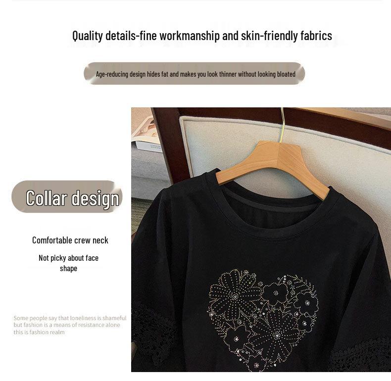 Plus Size Women's Loose Round Neck Mid-Length Short Sleeve T-shirt, Bust 150/160 cm, 200-350 jin Capacity