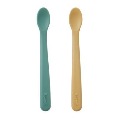 Richell Infant Silicone Baby Food Spoon Set of 2 S, Indie Green, Butter Yellow, 2 Pieces, Korean Popular Tableware