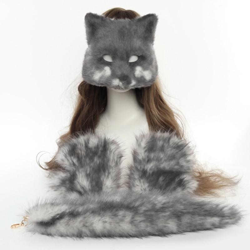 Foxes Costume Foxes Mask Cats Half Face Mask Foxes Tail Animal Fancy Costume Kit Accessories Halloween Cosplay Props