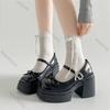 Mode 10cm Dicke High Heels Mary Jane Schuhe für Damen Vintage Flache Plateau Pumps Mode Quadratische Zehenpartie Absatz Loafer Damenschuhe