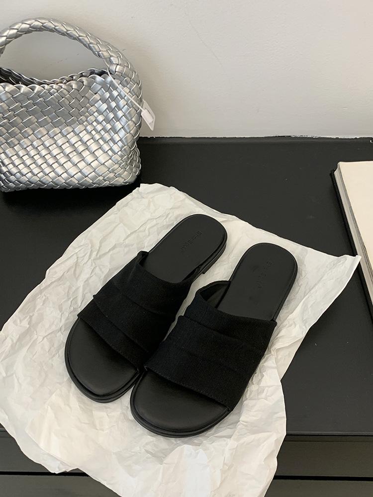 

Бангкокские тапочки~отпускной стиль пляжные льняные плиссированные балетки сандалии женские тапочки уличные сланцы с перемычкой между пальцами zapatos de mujer 40 чёрный