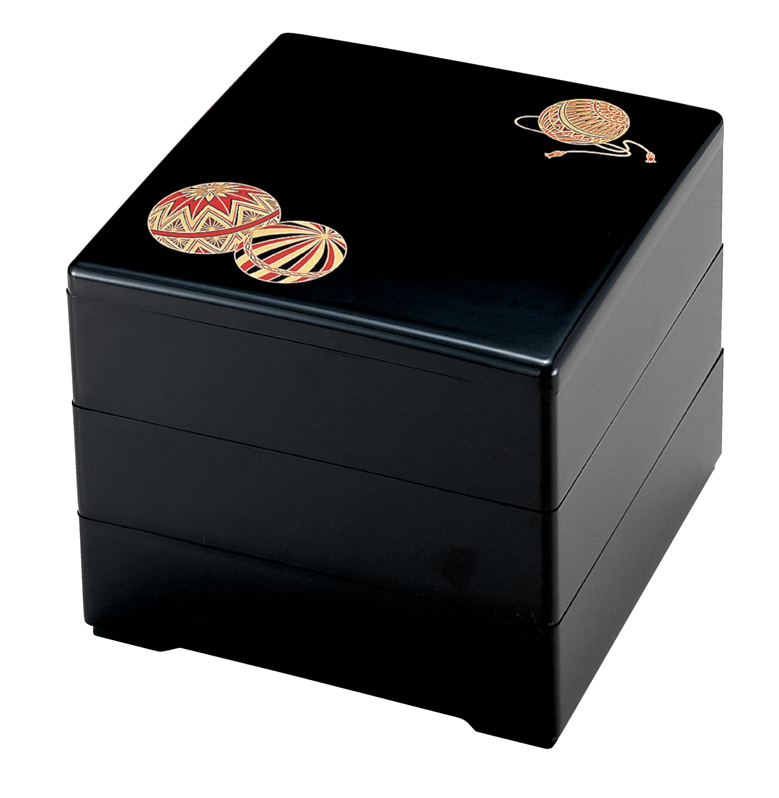 Шкатулка Wakaizumi Jubako с черным Тэмари, 3 предмета, лакированная, 6,5 дюйма (Черный интерьер), Ярусы, H-154-2A чёрный