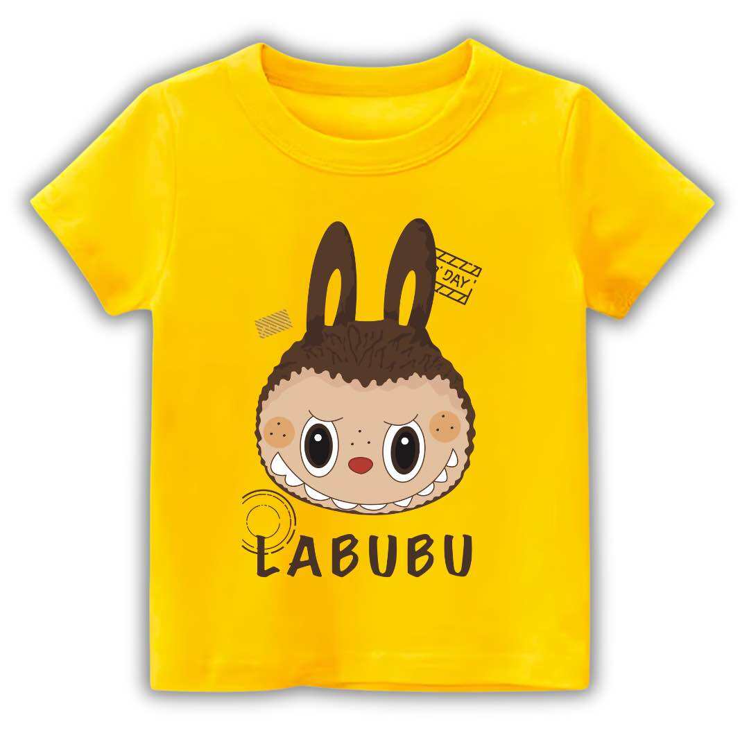 

2025 Popular Children s Clothing Short Sleeved LABUBU Ugly and Cute Pattern Round Neck T-shirt Cartoon Style Girl s Top 110
