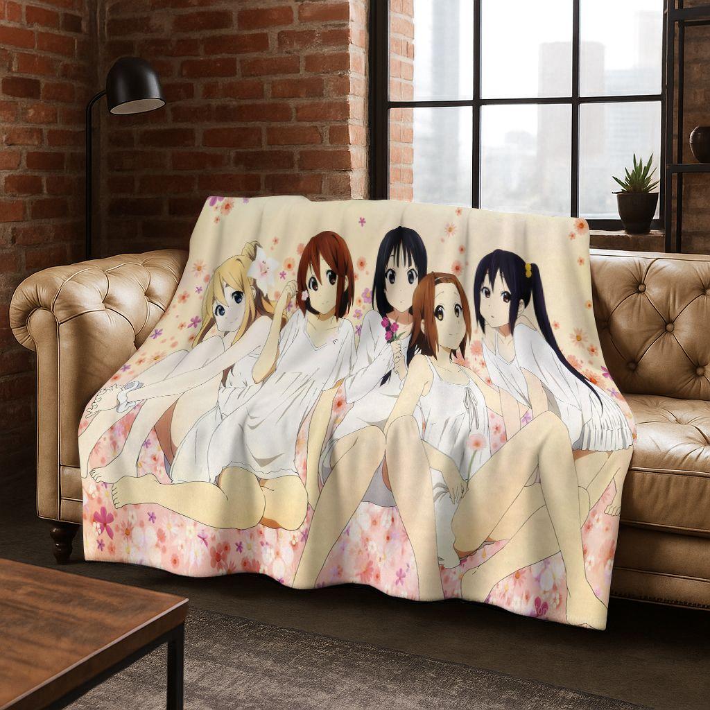 Anime K-ON Kawaii Girl Hirasawa Yui Music Cartoon Flannel Blanket,Cozy Soft Throw Blanket for Home Bedroom Bed Sofa Cover Kid