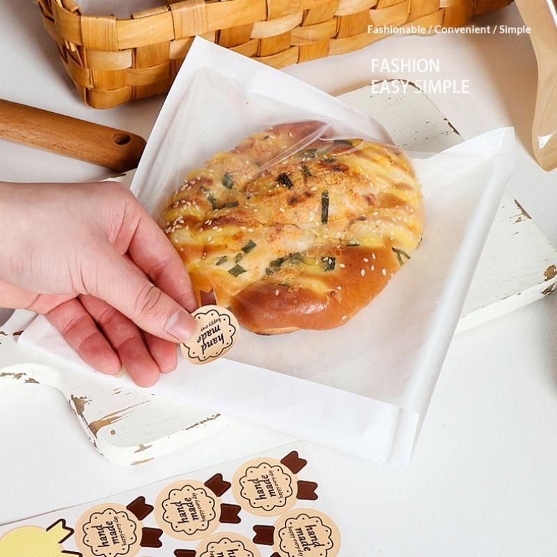 100Pcs Half Clear Plastic Kraft Bread Bag Individual Croissant Loaf Bread Donut Pandesal Pastry Bag