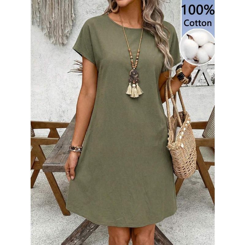 Women's Casual Geometric Print Short Sleeve A-Line Dress, Summer Boho Style