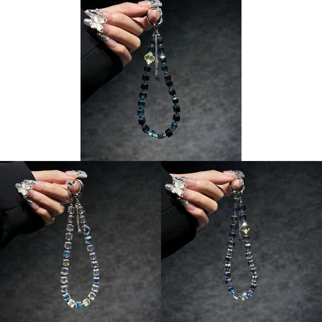 Mobile Phone Lanyard With Crystal Cube Beads For Fashionable Casual Use