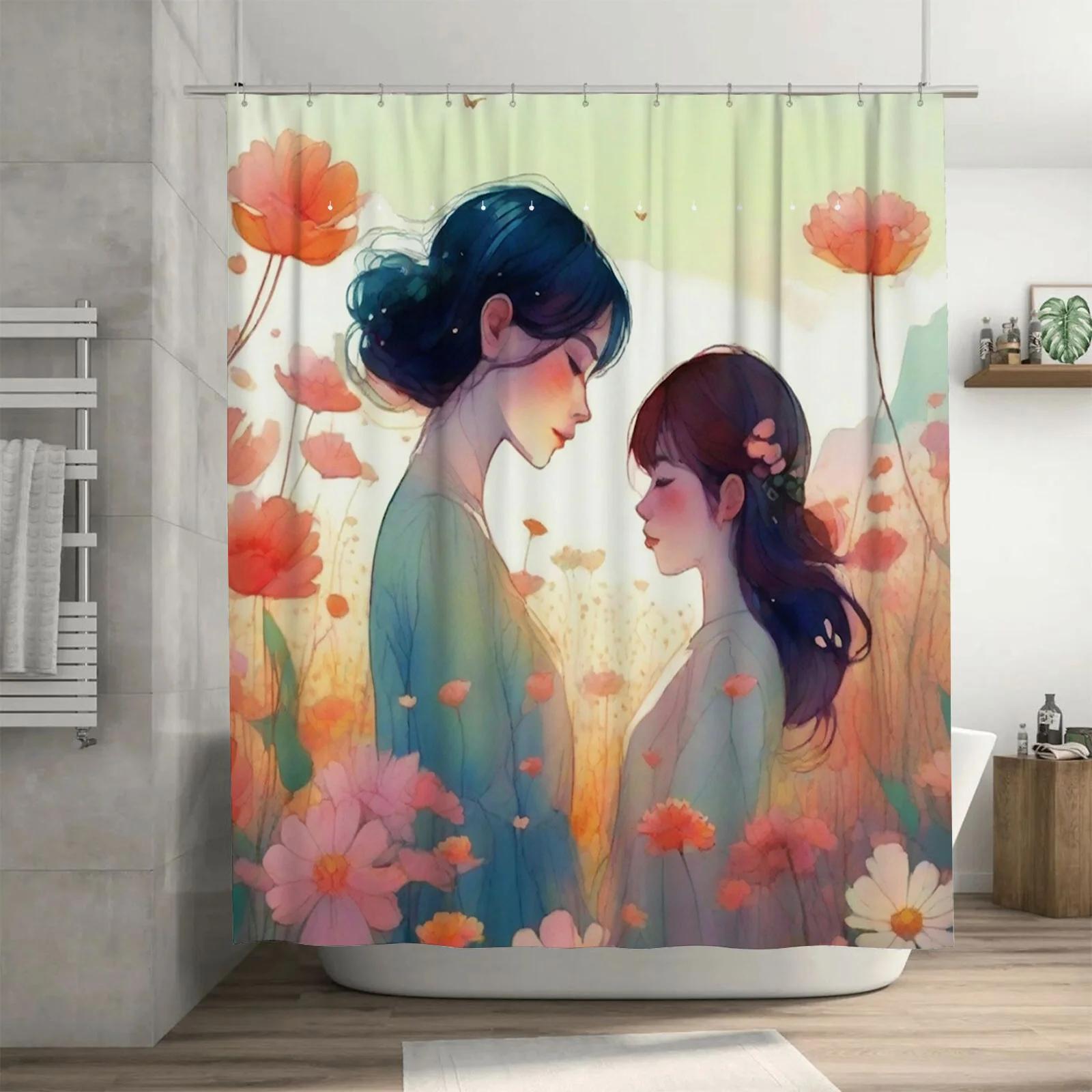

Romantic Floral Couple Shower Curtain - Waterproof, Mildew-Resistant, Machine Washable for Cozy Bathroom Decor 120X180cm