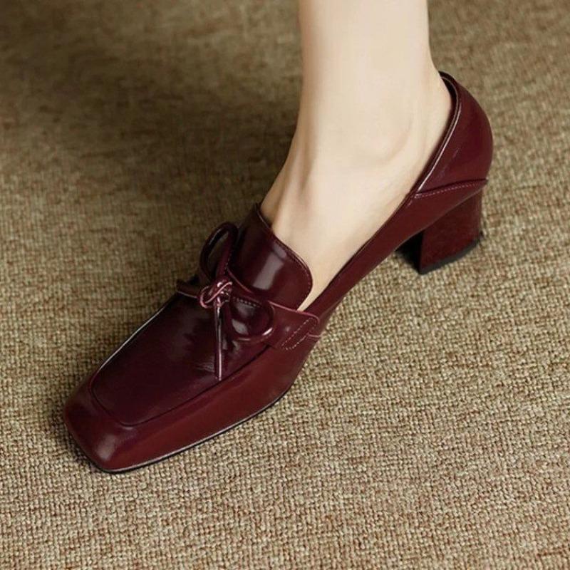 Women'S Single Shoes Spring New Square Head Deep Mouth Butterfly Knot Set Foot Anti-Slip Wear-Resistant Thick Heels